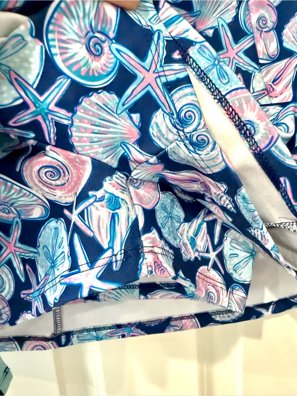 Simply Southern Navy Seashell Print Skort with Pastel Accents, medium. - Picture 2 of 5